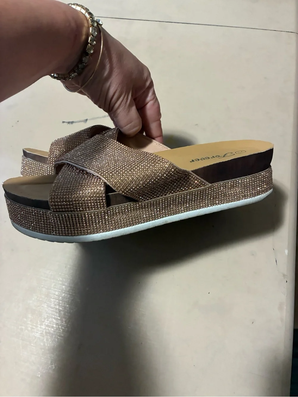 Forever 21 Rose Gold Crystal Crossband Slide Mules